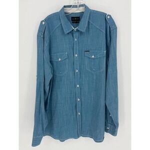 Marc Ecko Long Sleeve Button Up Shirt Blue Chambray Casual Men's XL
